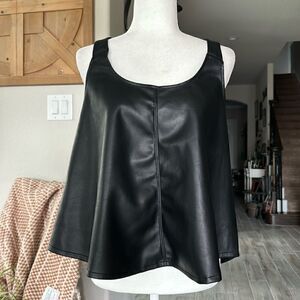 NWOT Free People Sleeveless Tank Flared Vegan Leather S Western Retro Black Chic